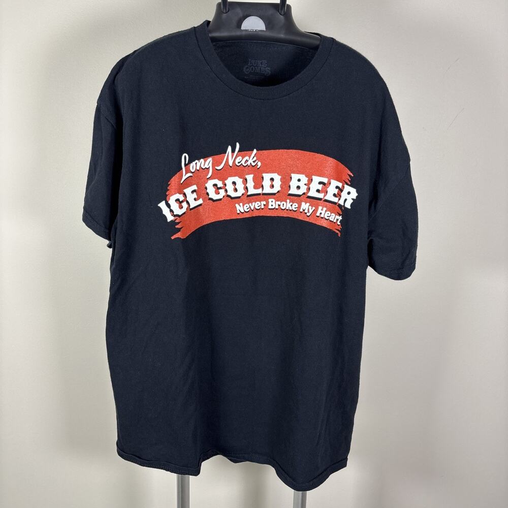 Luke Combs 2024 Concert Tour Black Shirt Ice Cold Beer Never Broke My Heart XL
